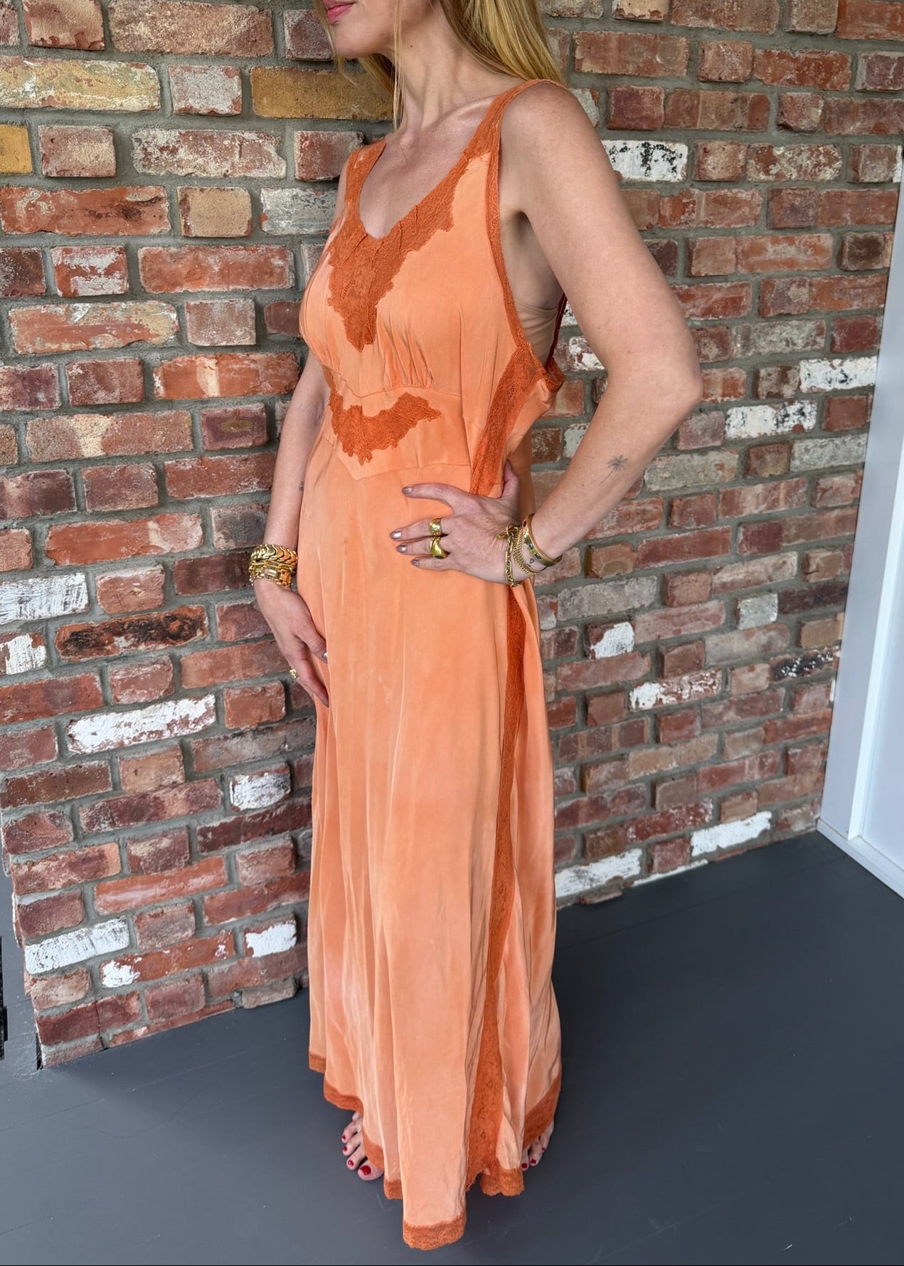 1930s Peach Tie Dyed Silk Gown