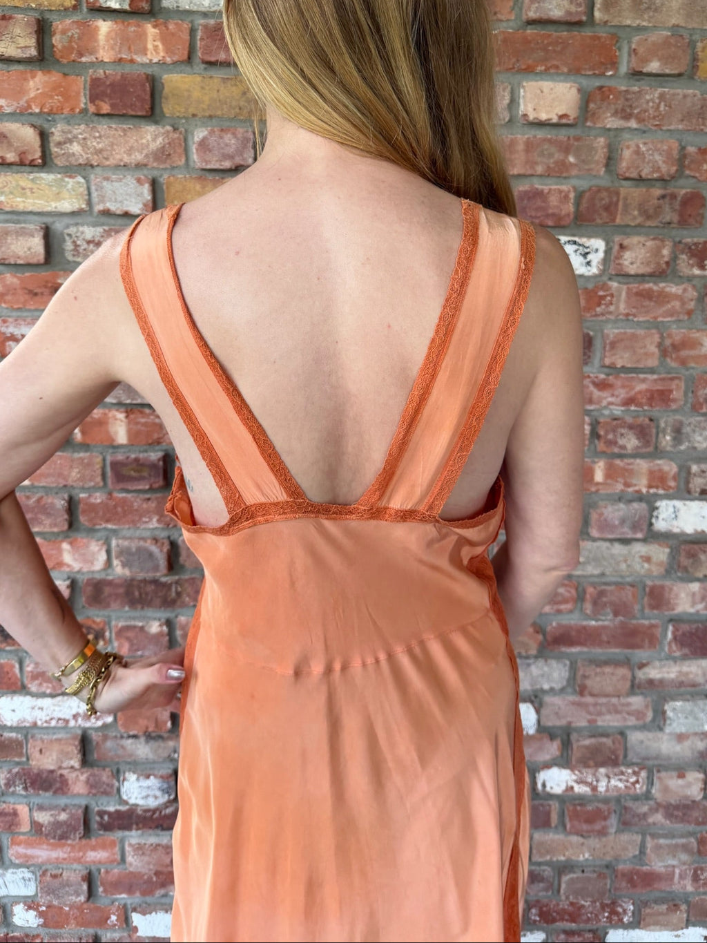 1930s Peach Tie Dyed Silk Gown