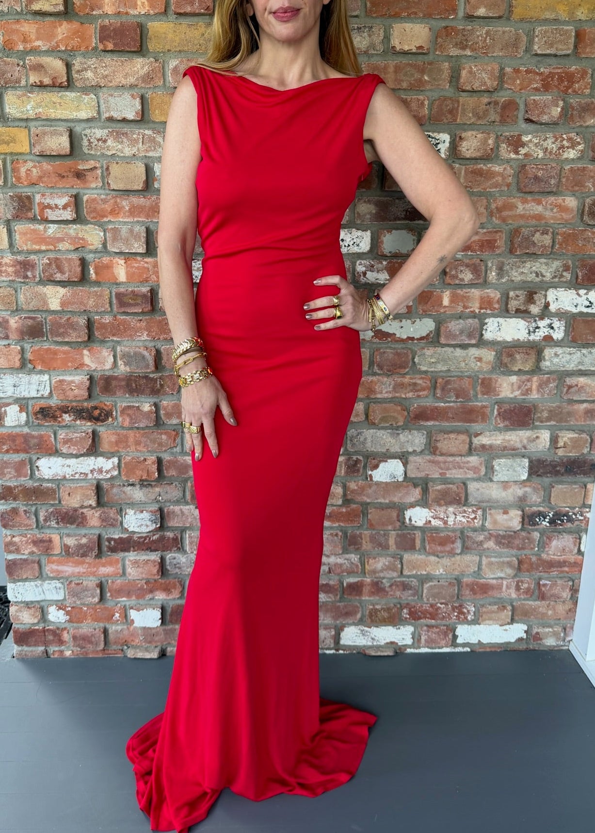 Early 2000s Badgley Mischka Red Mermaid Gown