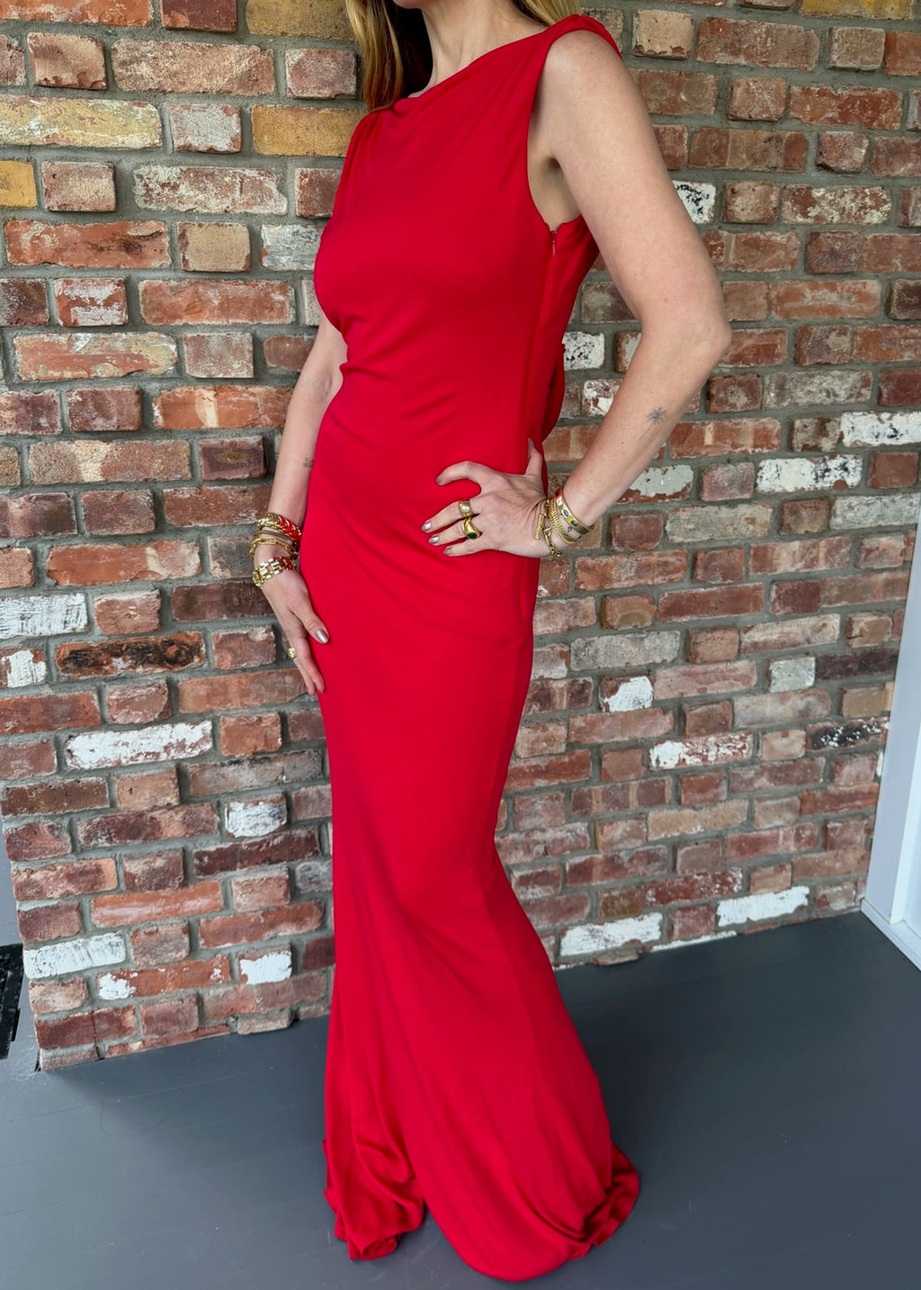 Early 2000s Badgley Mischka Red Mermaid Gown