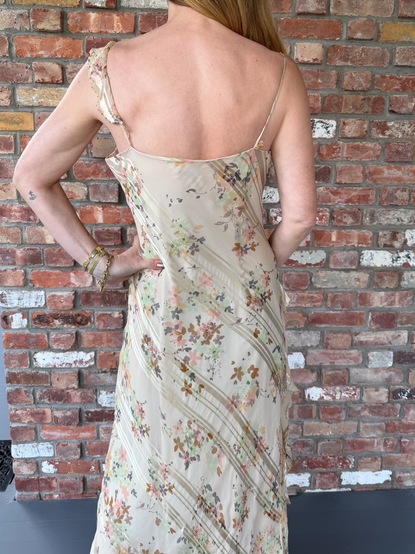 2000s Ivory Floral Silk Long Dress