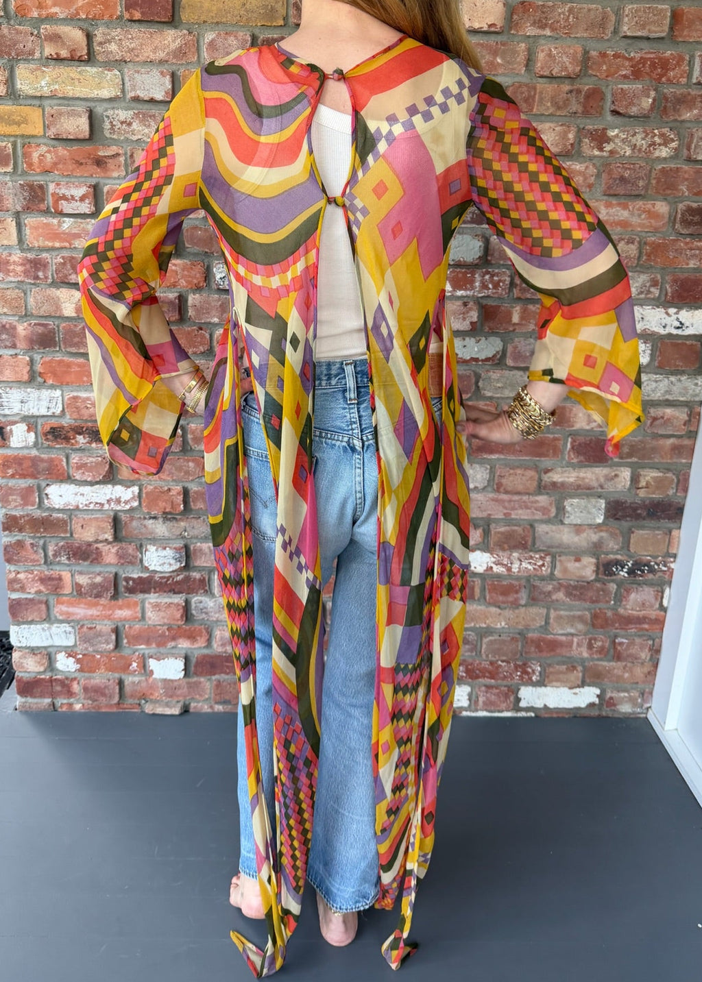 1970s Colorful Geometric Patterned Dress with Matching Bolero