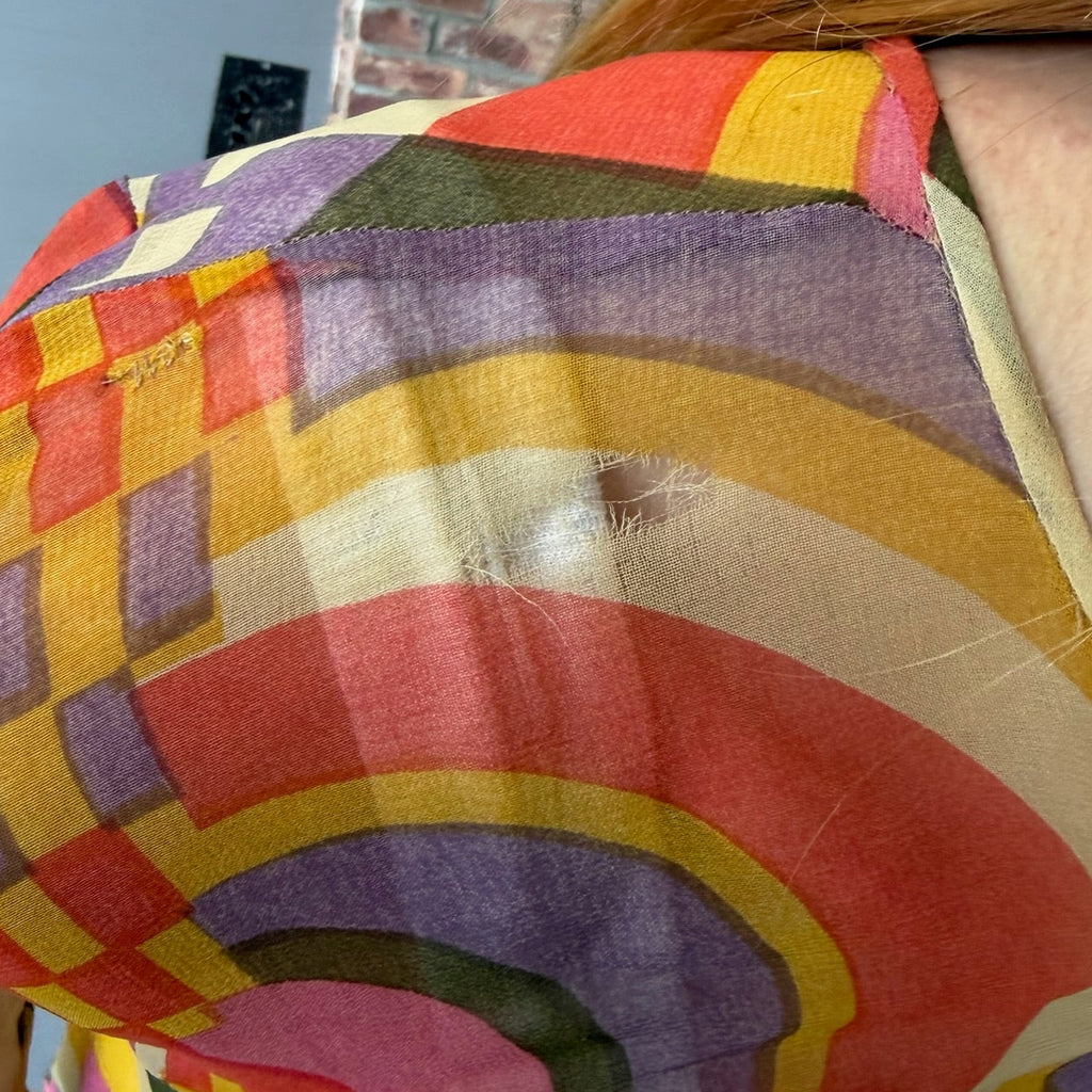 1970s Colorful Geometric Patterned Dress with Matching Bolero