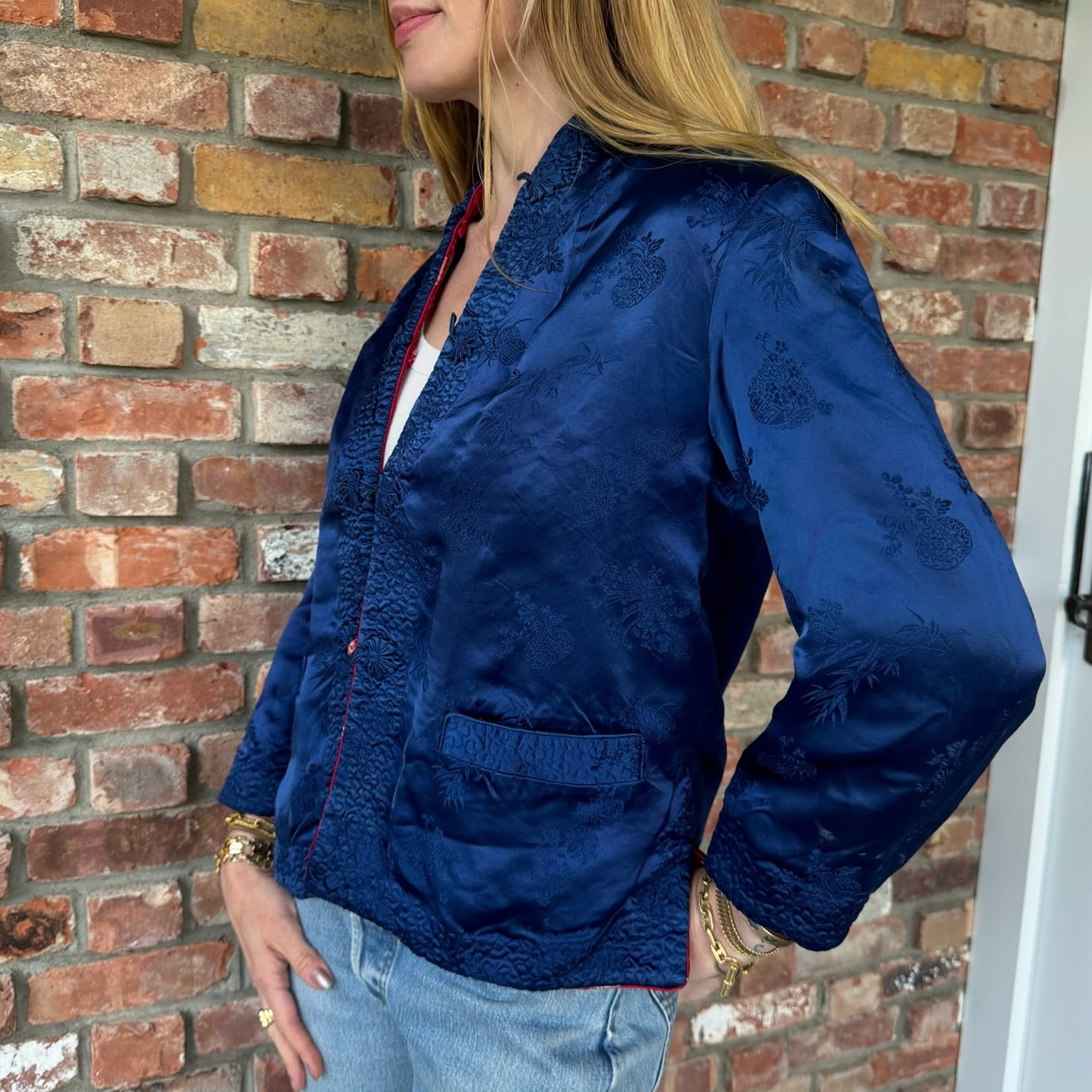 Reversible Raspberry/Navy Chinoiserie Jacket