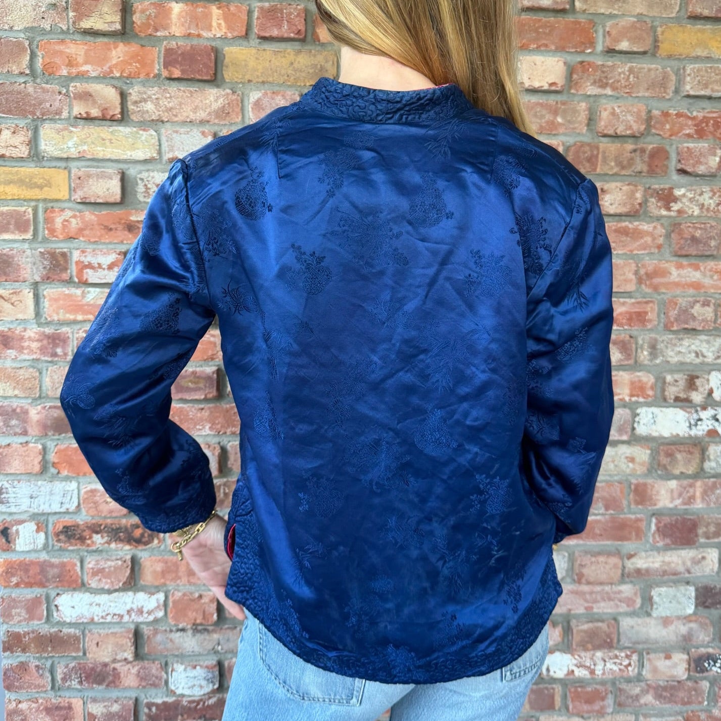 Reversible Raspberry/Navy Chinoiserie Jacket
