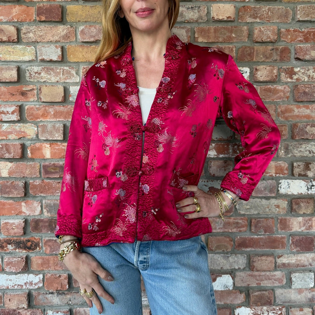 Reversible Raspberry/Navy Chinoiserie Jacket