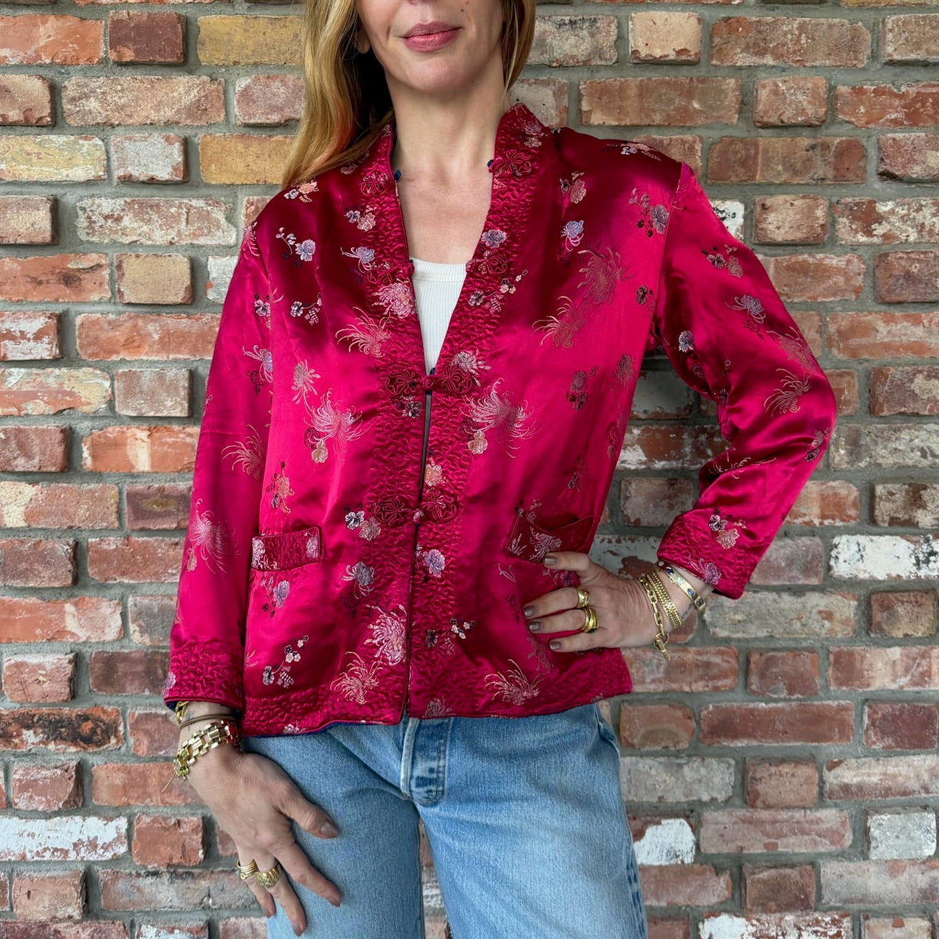 Reversible Raspberry/Navy Chinoiserie Jacket