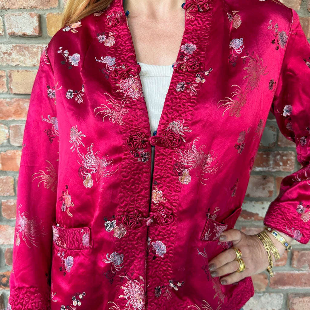 Reversible Raspberry/Navy Chinoiserie Jacket