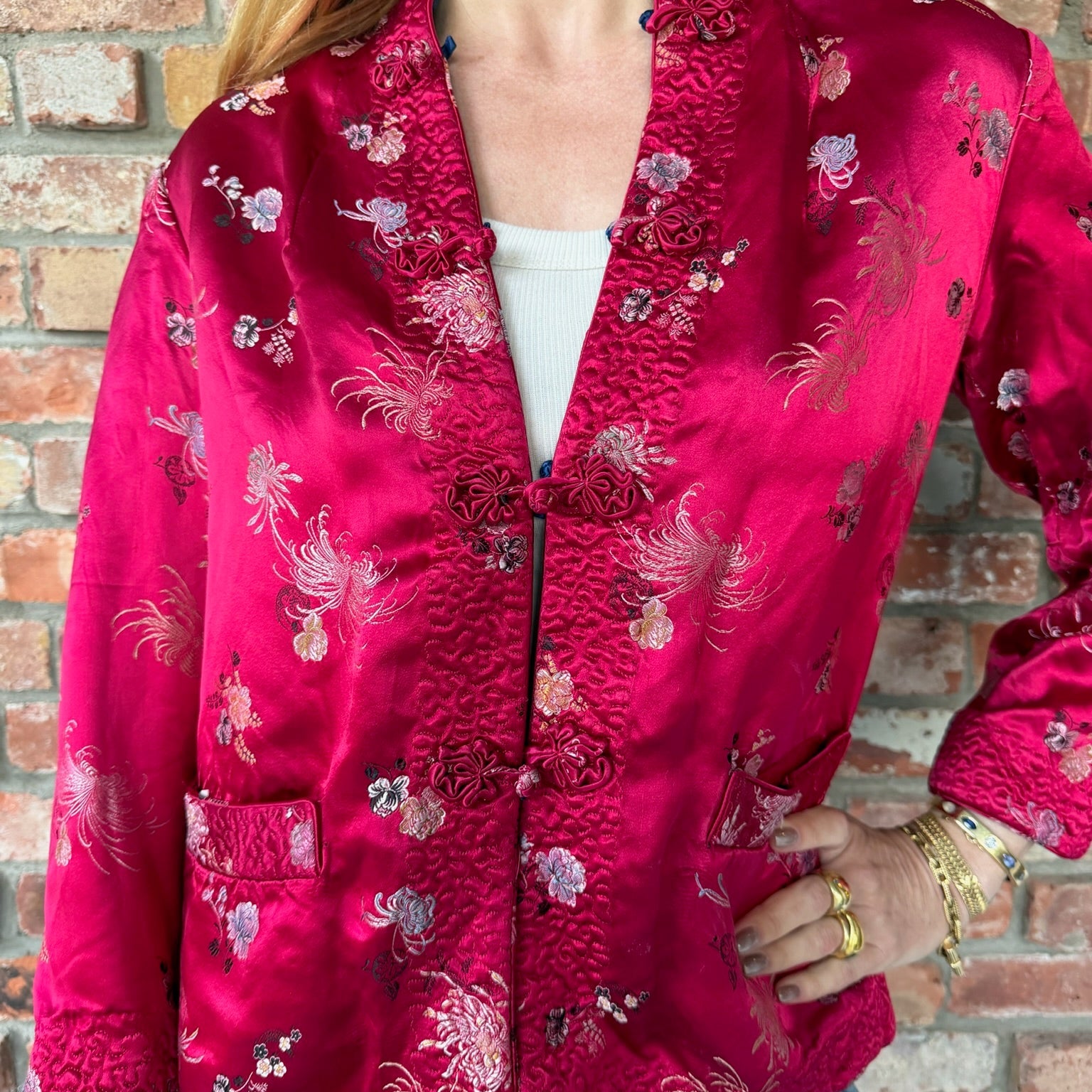 Reversible Raspberry/Navy Chinoiserie Jacket