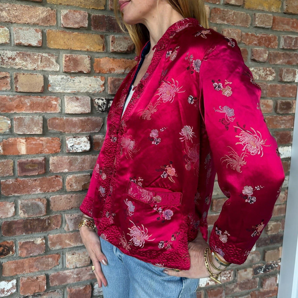 Reversible Raspberry/Navy Chinoiserie Jacket