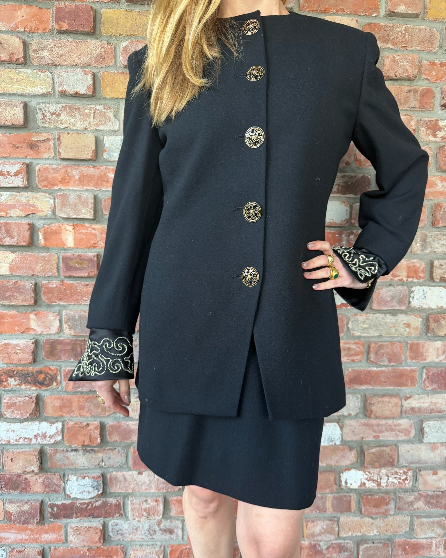 1980s Christian Dior Black Skirt Suit Set