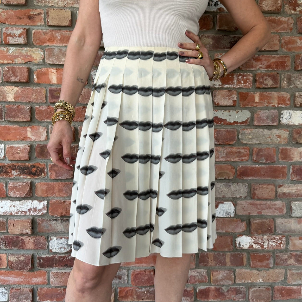 2000 Prada Lips Print Pleated Skirt