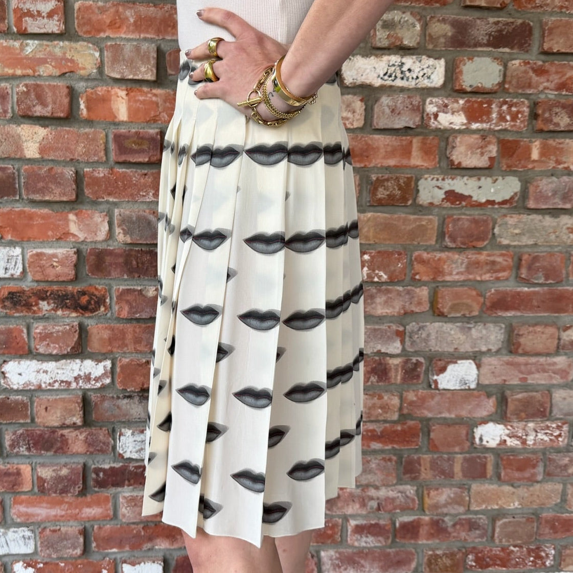 2000 Prada Lips Print Pleated Skirt