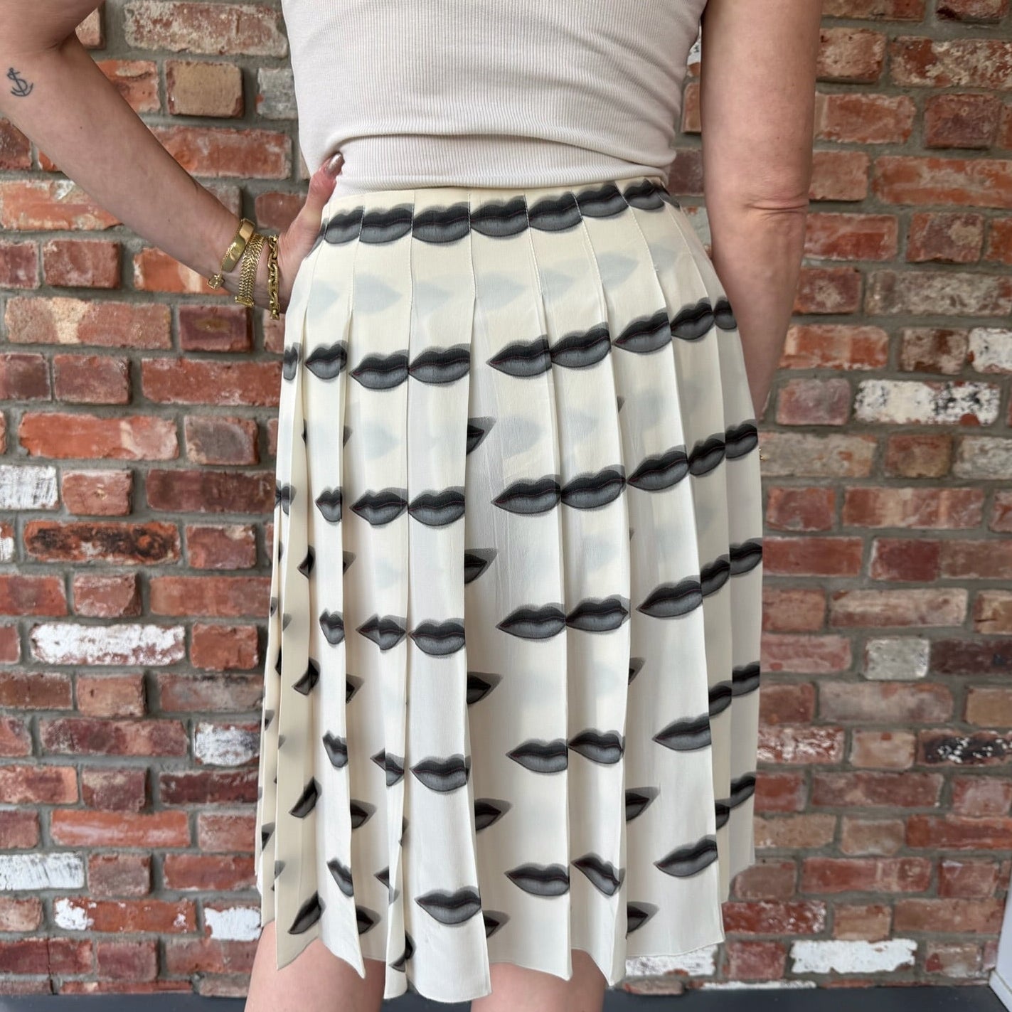 2000 Prada Lips Print Pleated Skirt