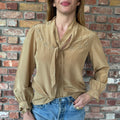 1970s Camel Silk Tie-Neck Blouse