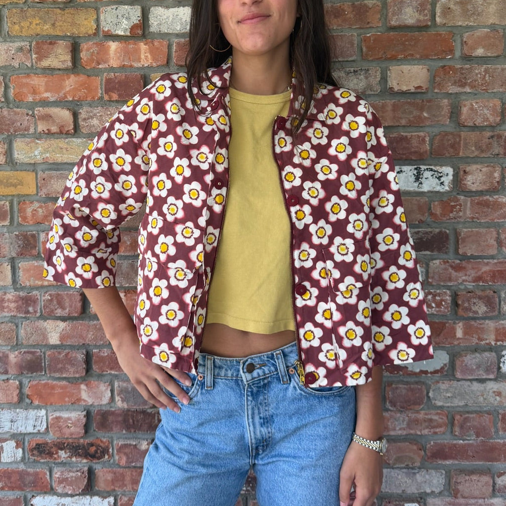 Late 90s to Early 2000s Miu Miu Burgundy Floral Jacket