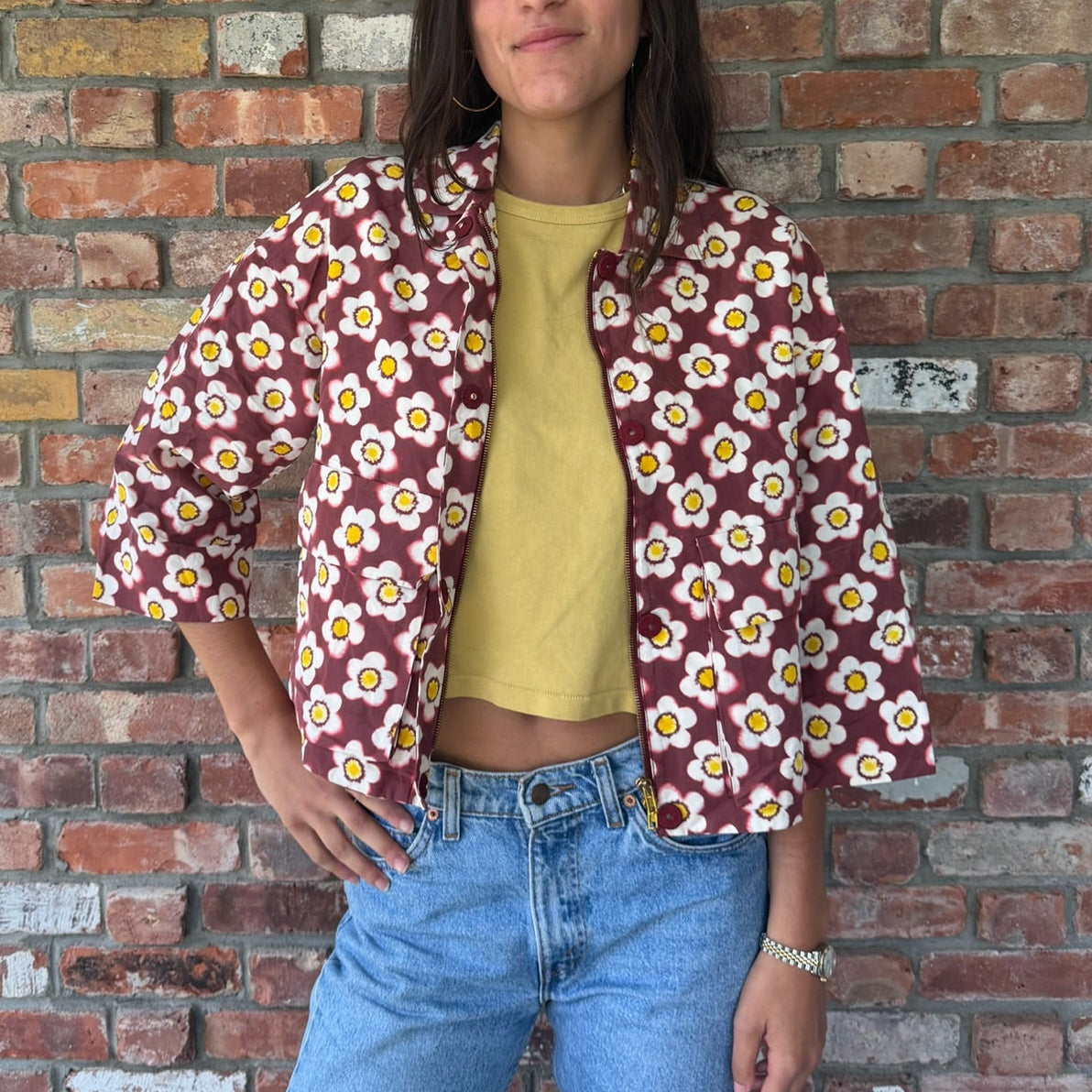 Late 90s to Early 2000s Miu Miu Burgundy Floral Jacket