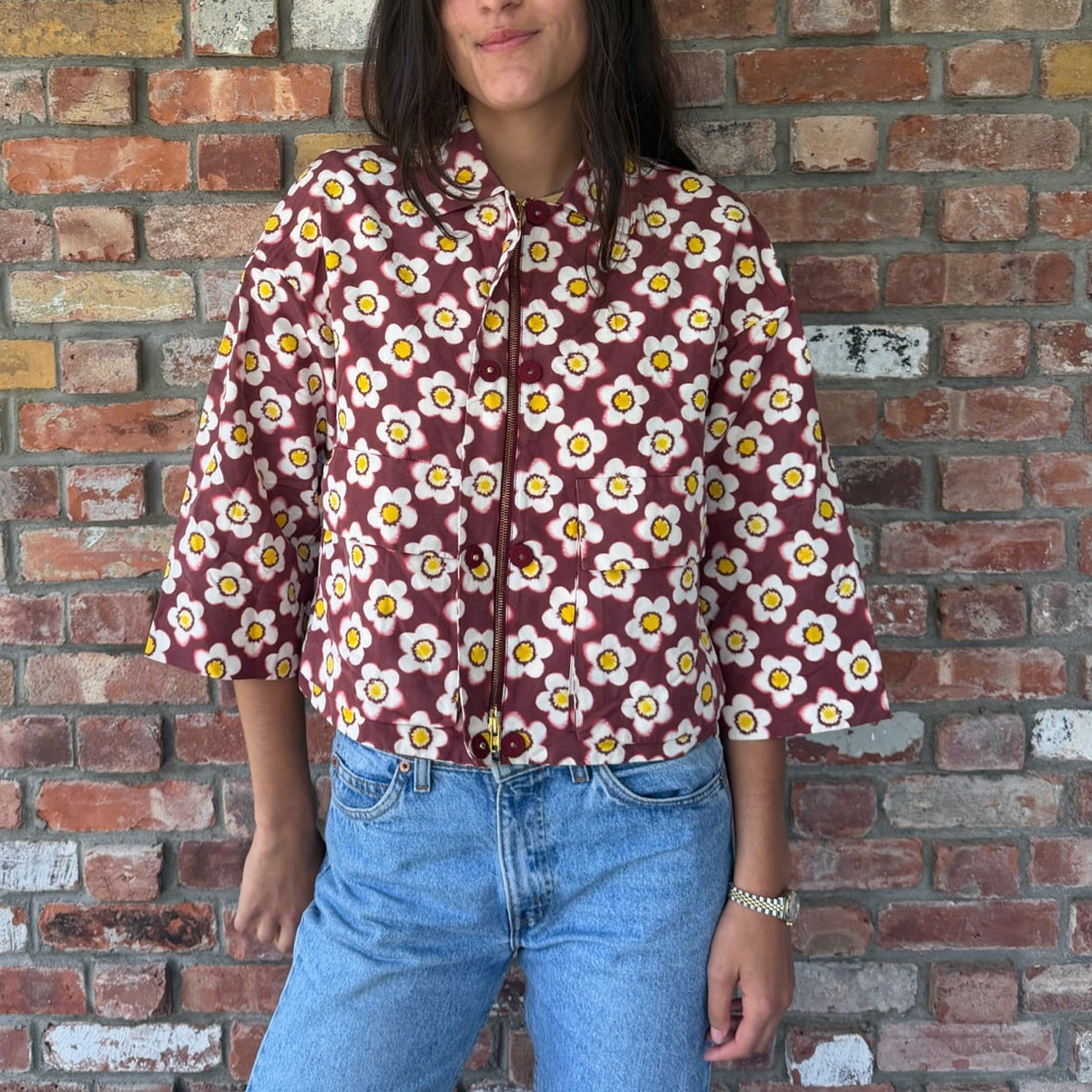 Late 90s to Early 2000s Miu Miu Burgundy Floral Jacket