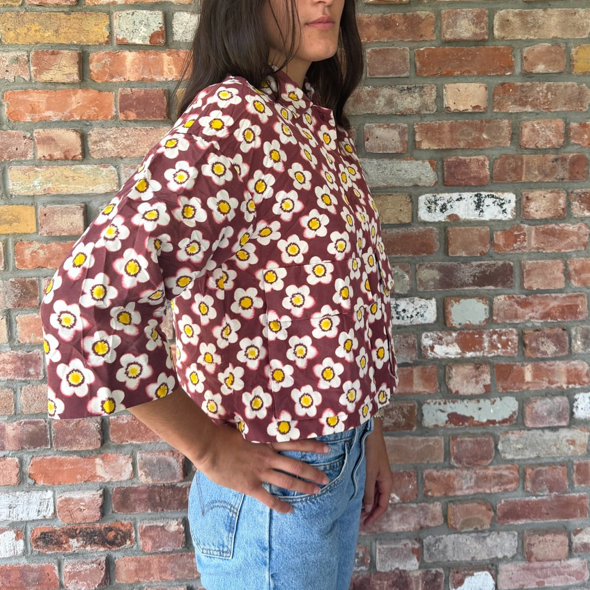 Late 90s to Early 2000s Miu Miu Burgundy Floral Jacket