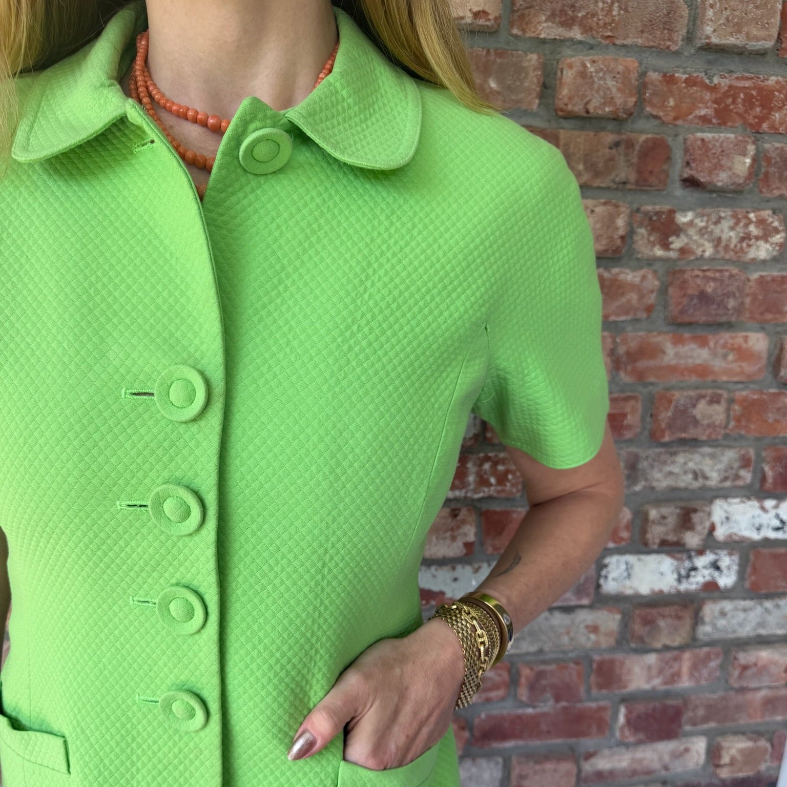 Late 1980s Christian Dior Lime Green Short Sleeve Jacket