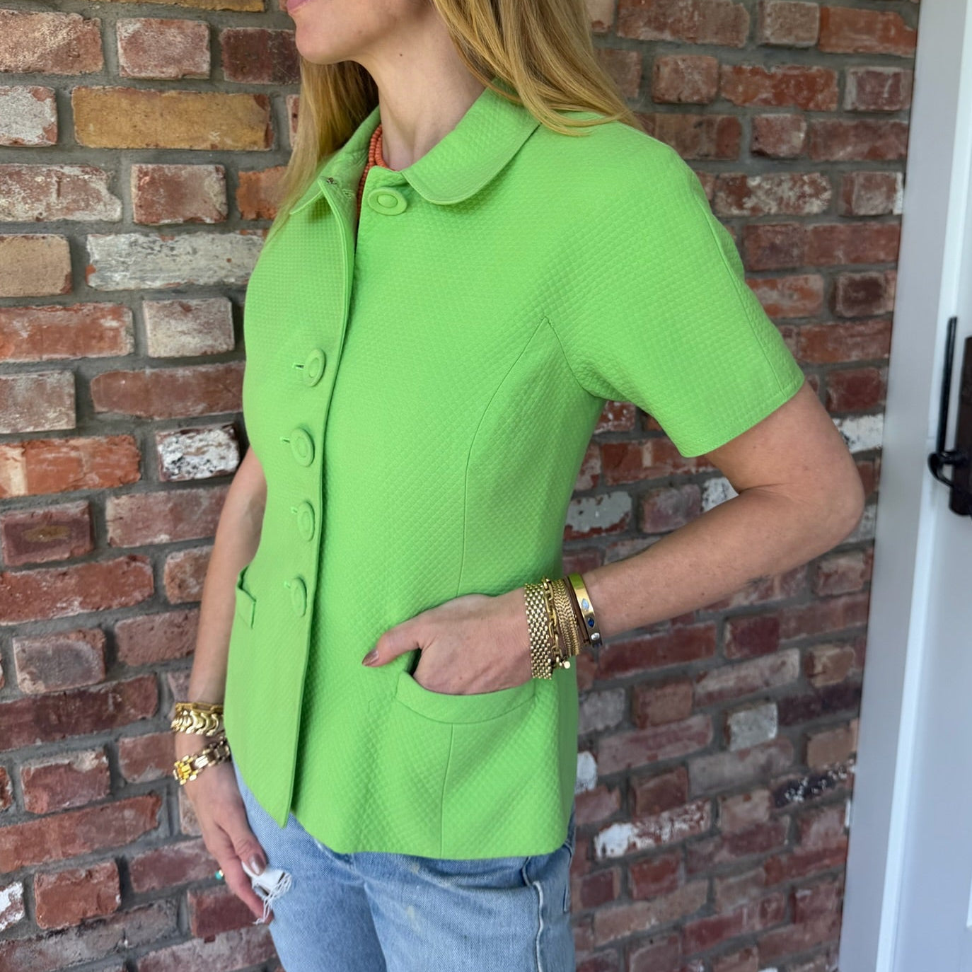 Late 1980s Christian Dior Lime Green Short Sleeve Jacket