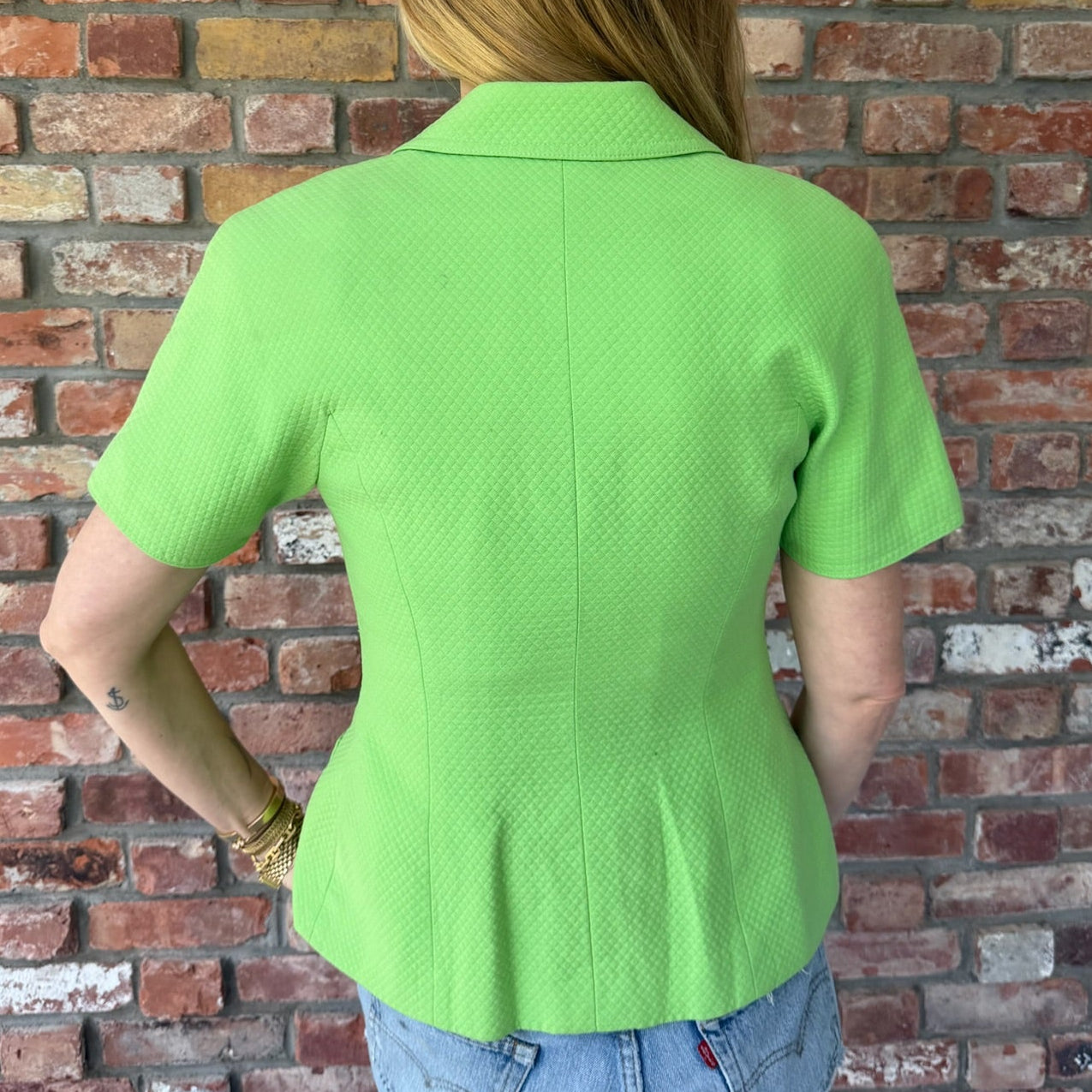 Late 1980s Christian Dior Lime Green Short Sleeve Jacket