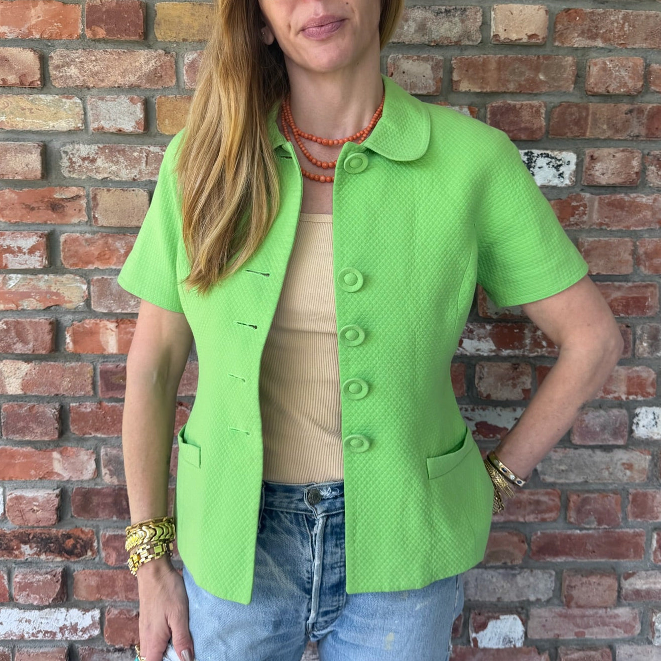 Late 1980s Christian Dior Lime Green Short Sleeve Jacket