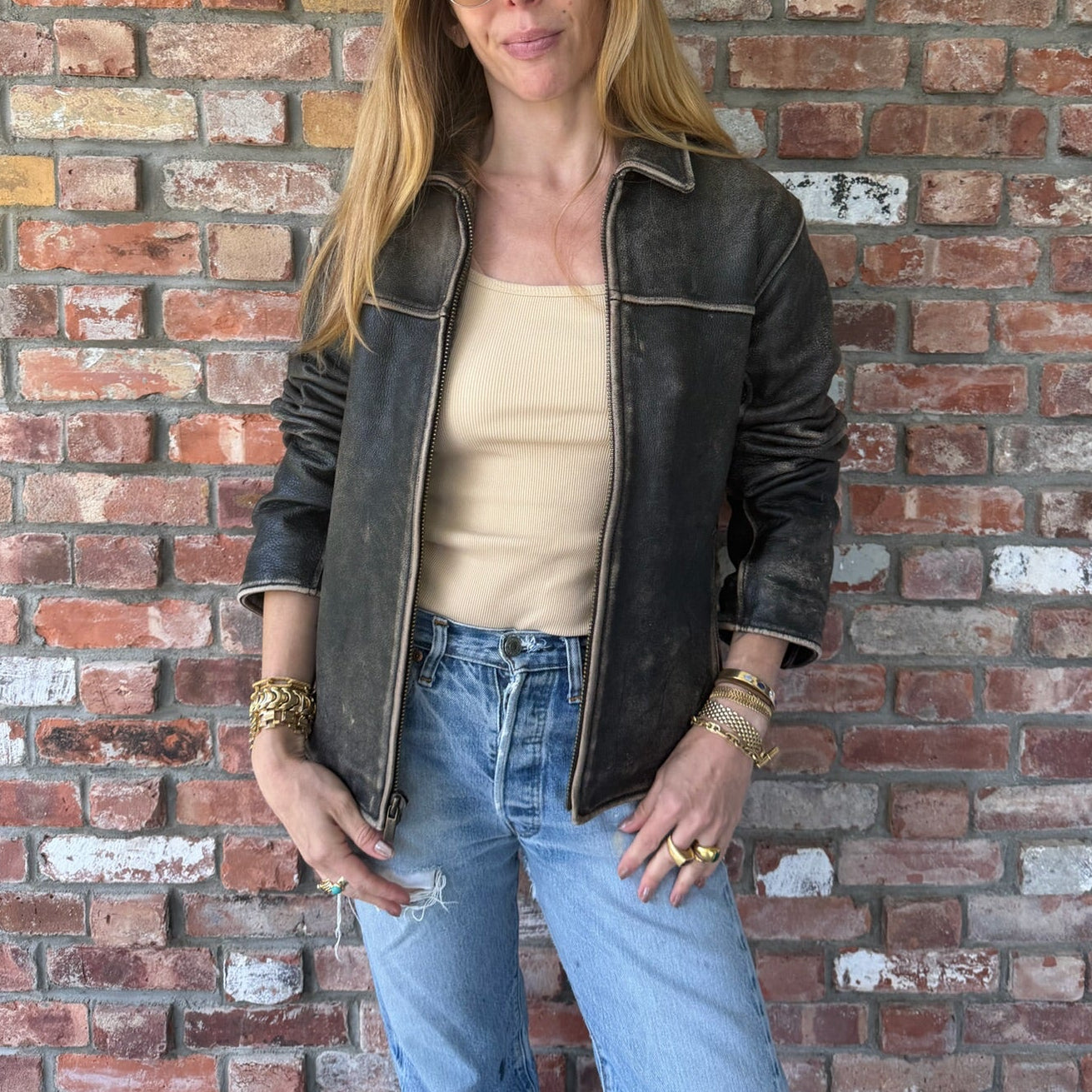 Late 1990s - Early 2000s Distressed Black Leather Jacket