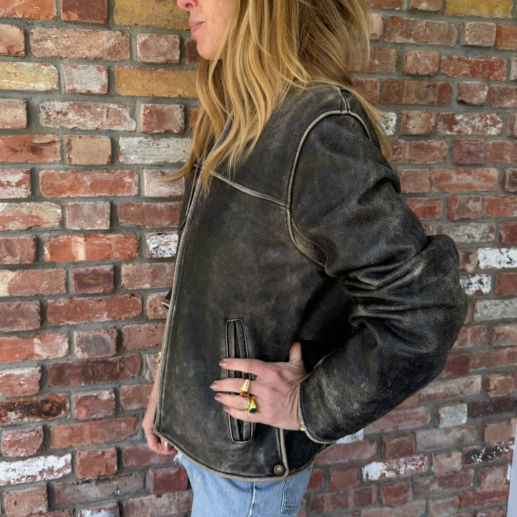 Late 1990s - Early 2000s Distressed Black Leather Jacket