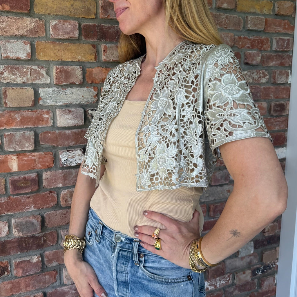 Late 1990s to Early 2000s Laser-cut Metallic Leather Bolero