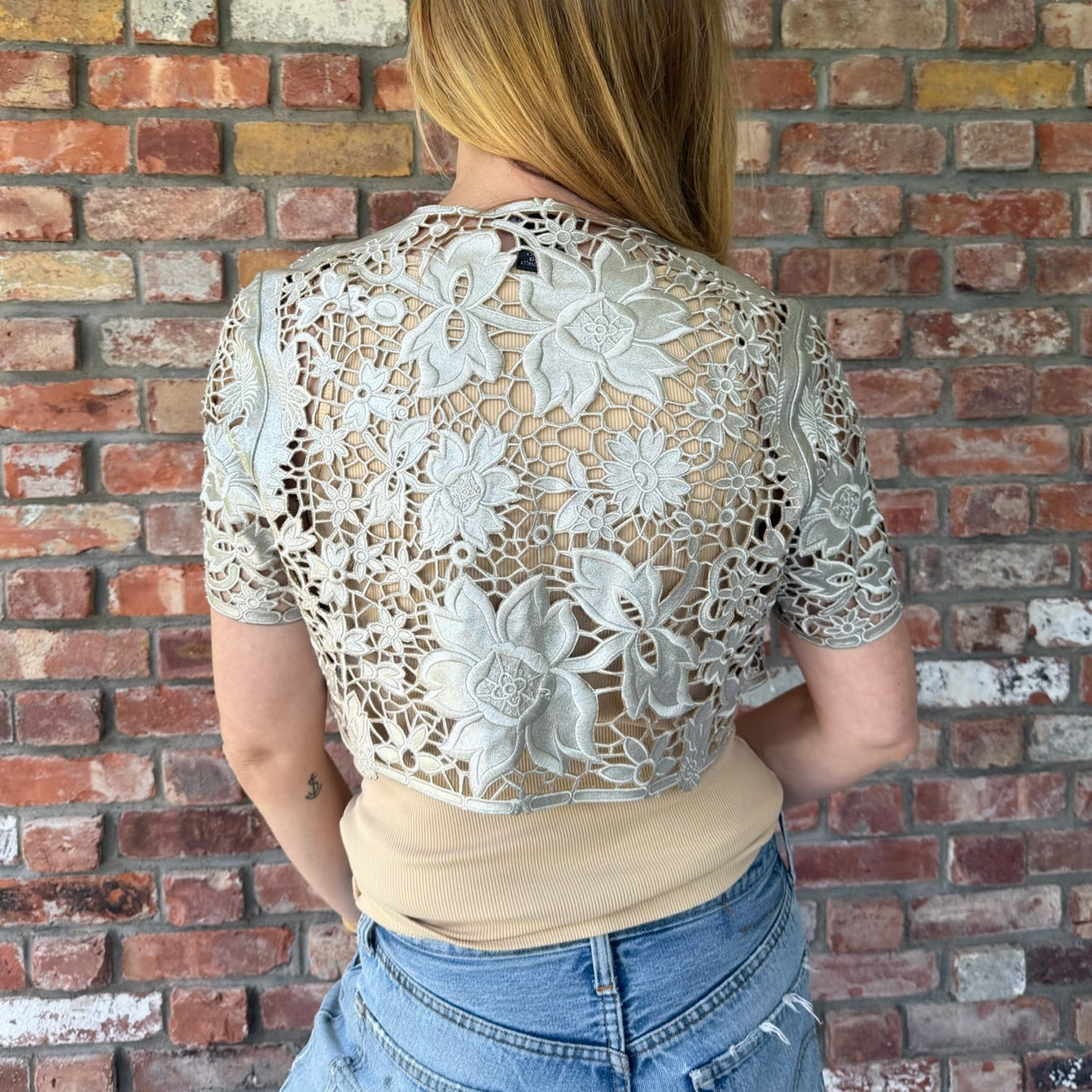 Late 1990s to Early 2000s Laser-cut Metallic Leather Bolero