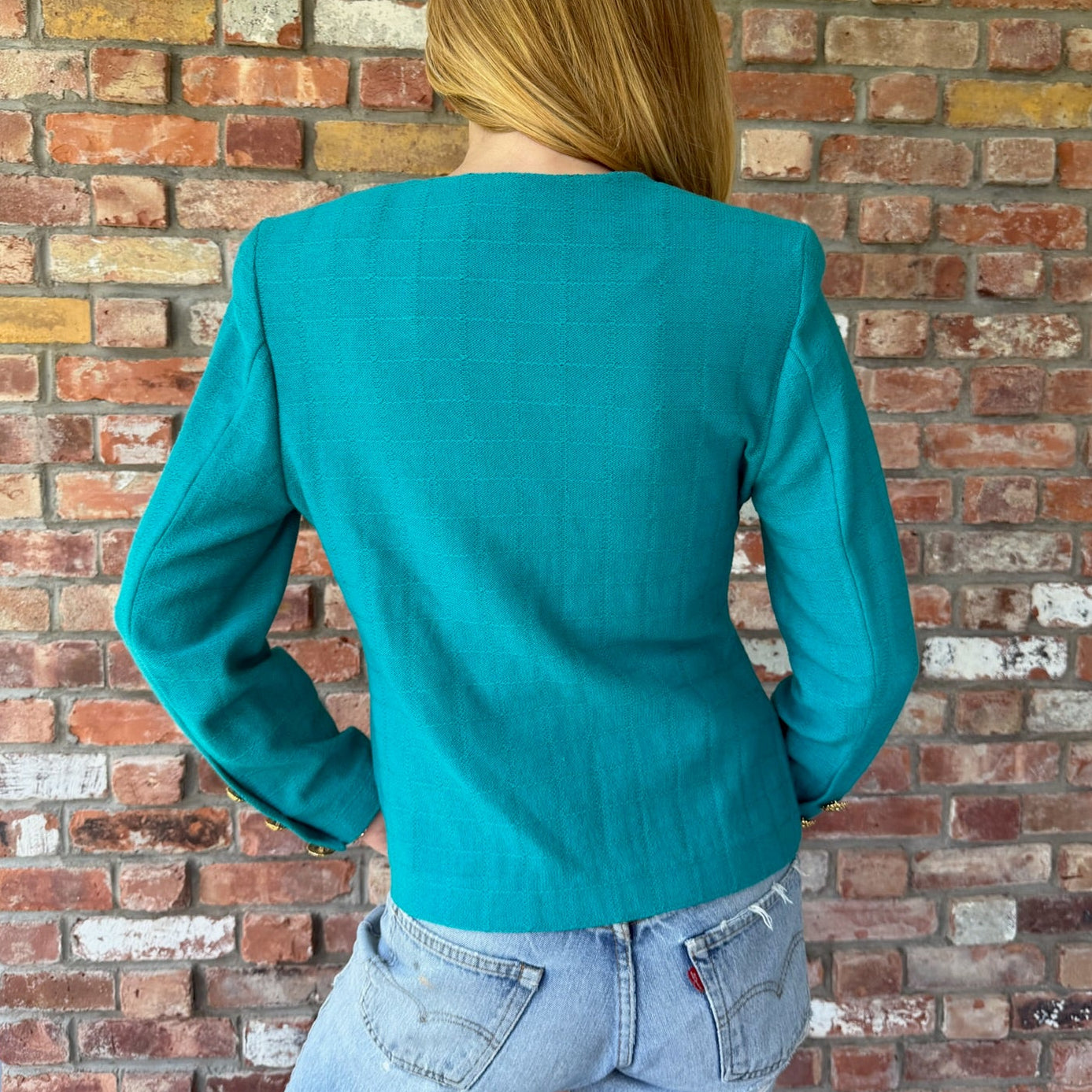 Late 1980s to Early 1990s St. John Turquoise Knit Jacket