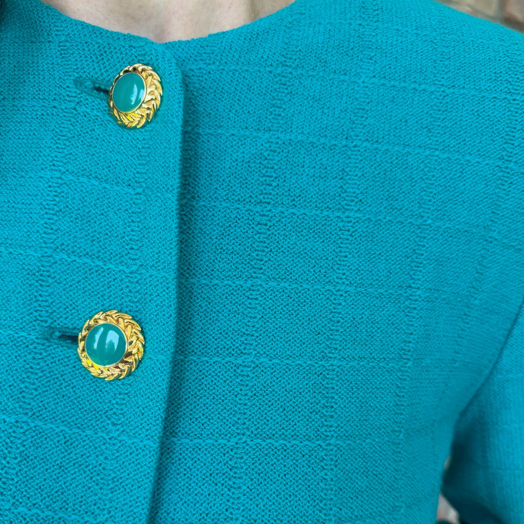 Late 1980s to Early 1990s St. John Turquoise Knit Jacket