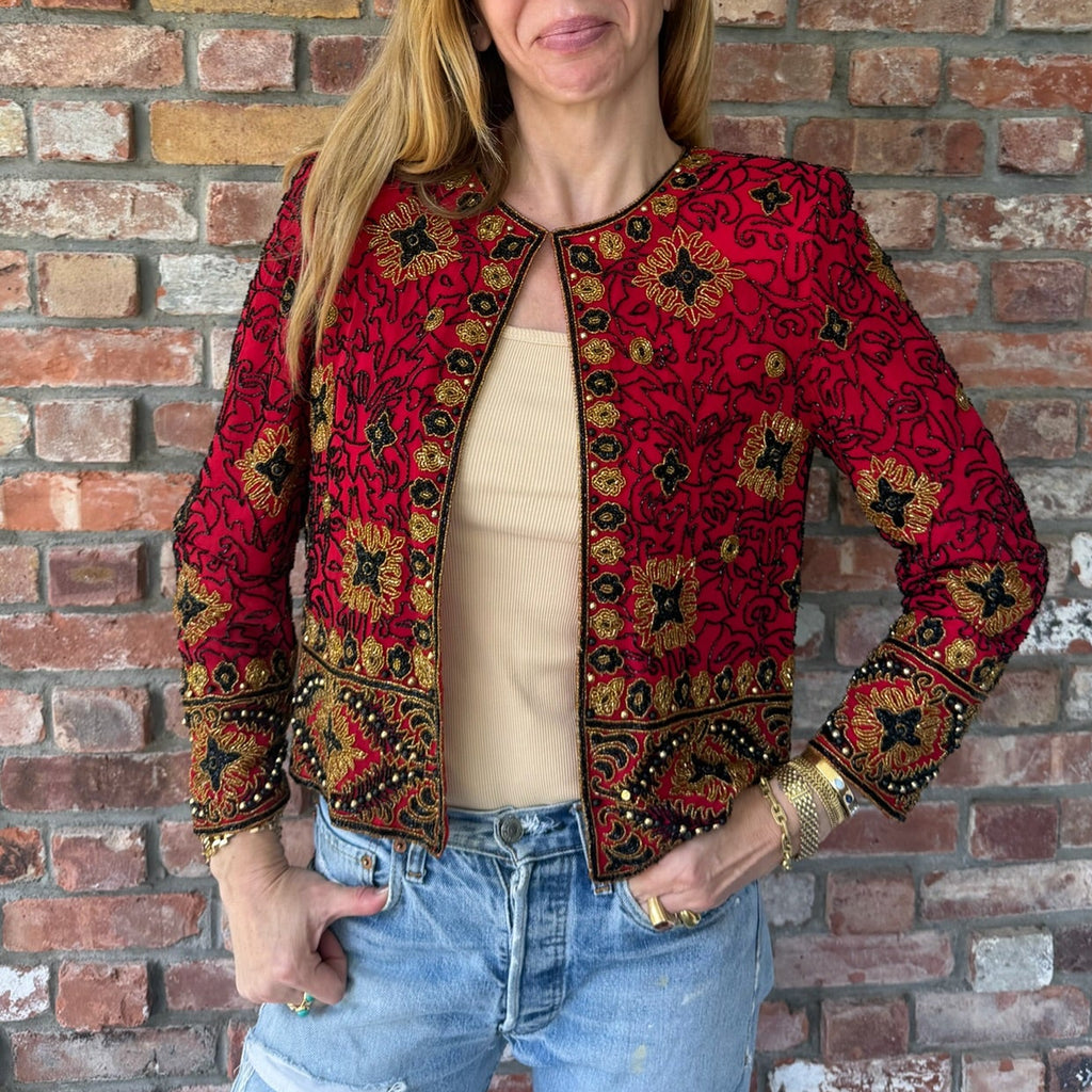 Late 1980s - Early 1990s Red Beaded Evening Jacket