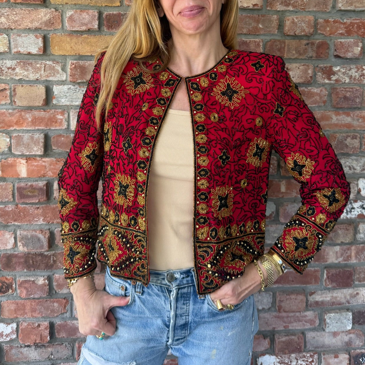 Late 1980s - Early 1990s Red Beaded Evening Jacket