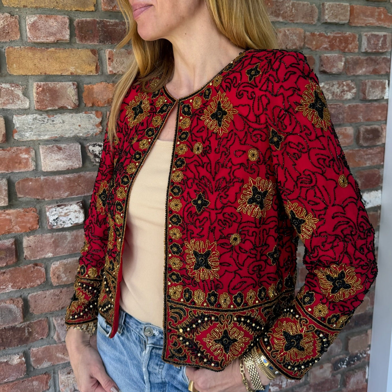 Late 1980s - Early 1990s Red Beaded Evening Jacket