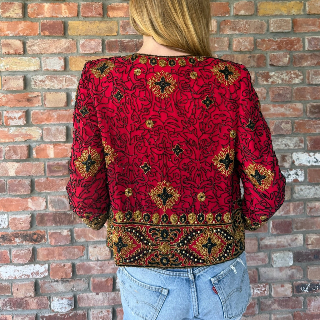 Late 1980s - Early 1990s Red Beaded Evening Jacket