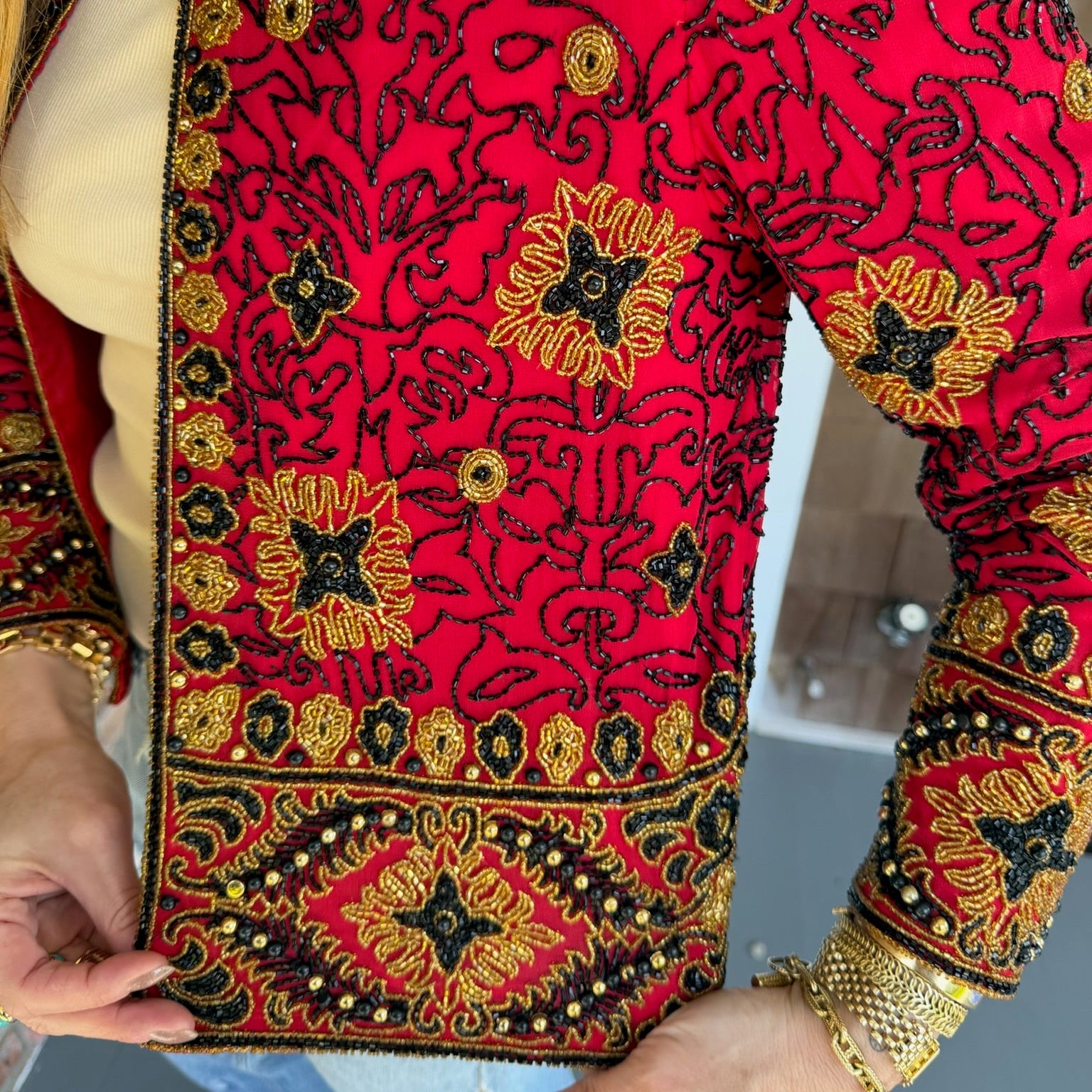 Late 1980s - Early 1990s Red Beaded Evening Jacket