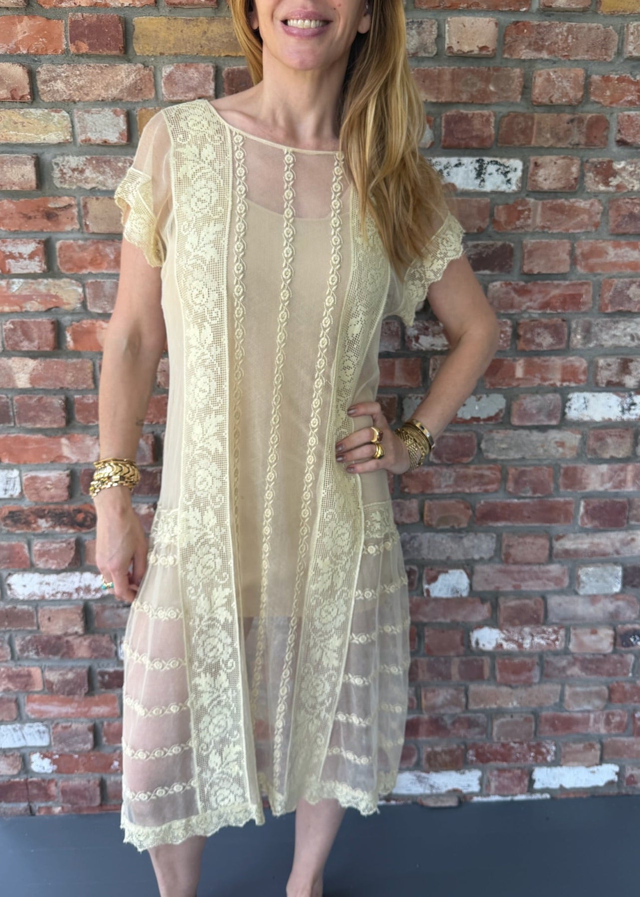 1920s Cream French Lace Dress