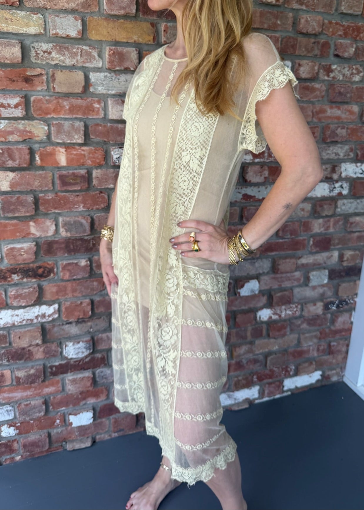 1920s Cream French Lace Dress