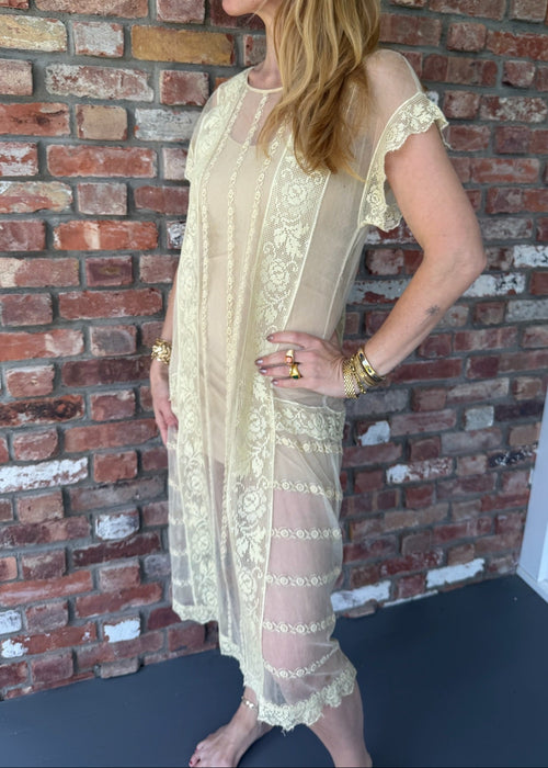 1920s Cream French Lace Dress