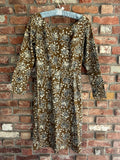 1960s to 1970s Olive Floral Print Midi Dress