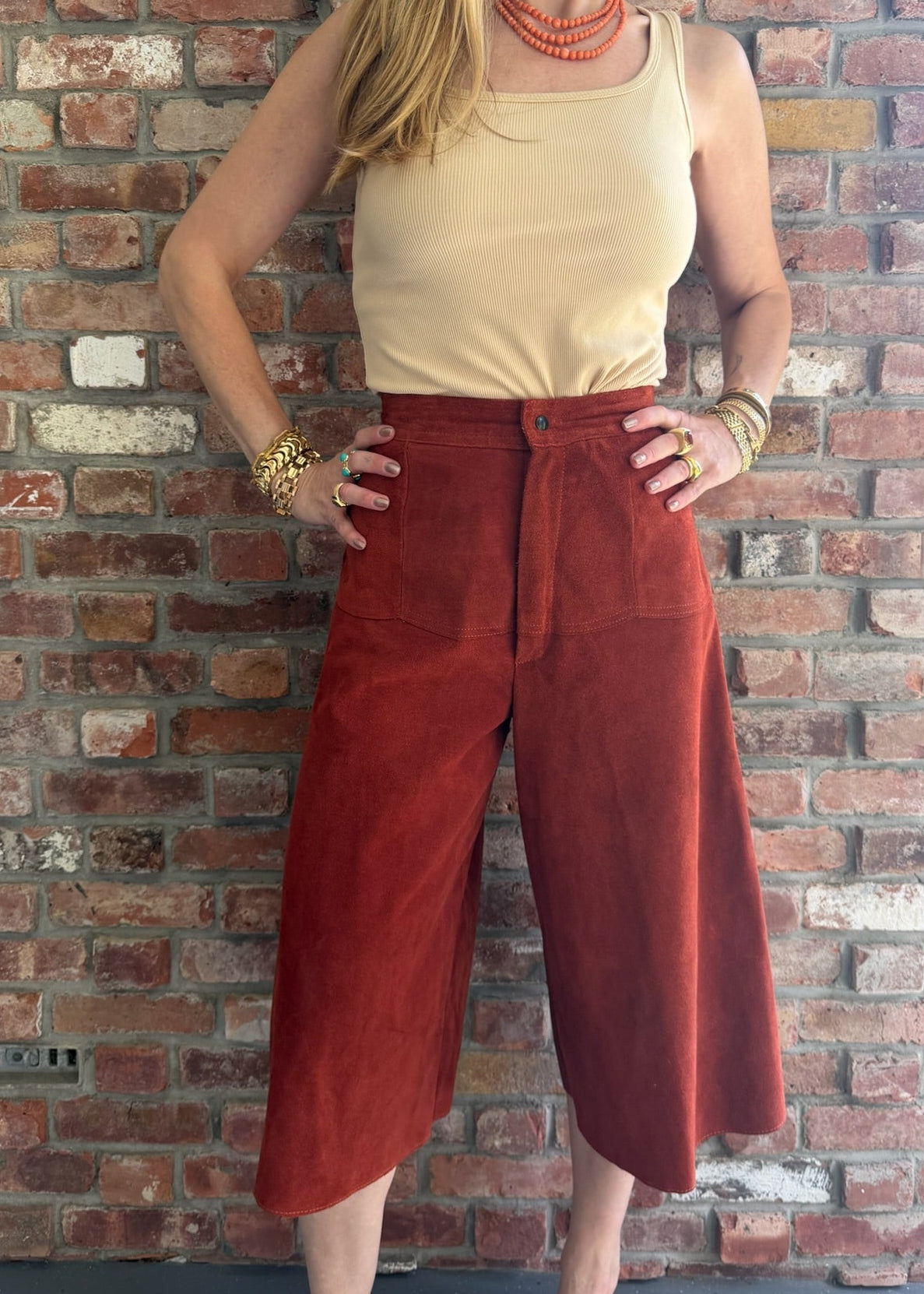 1970s Rust Cognac Suede Culottes