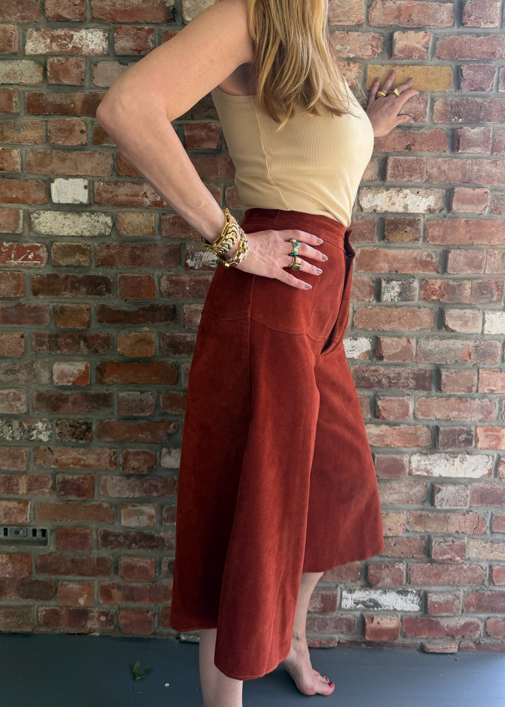 1970s Rust Cognac Suede Culottes