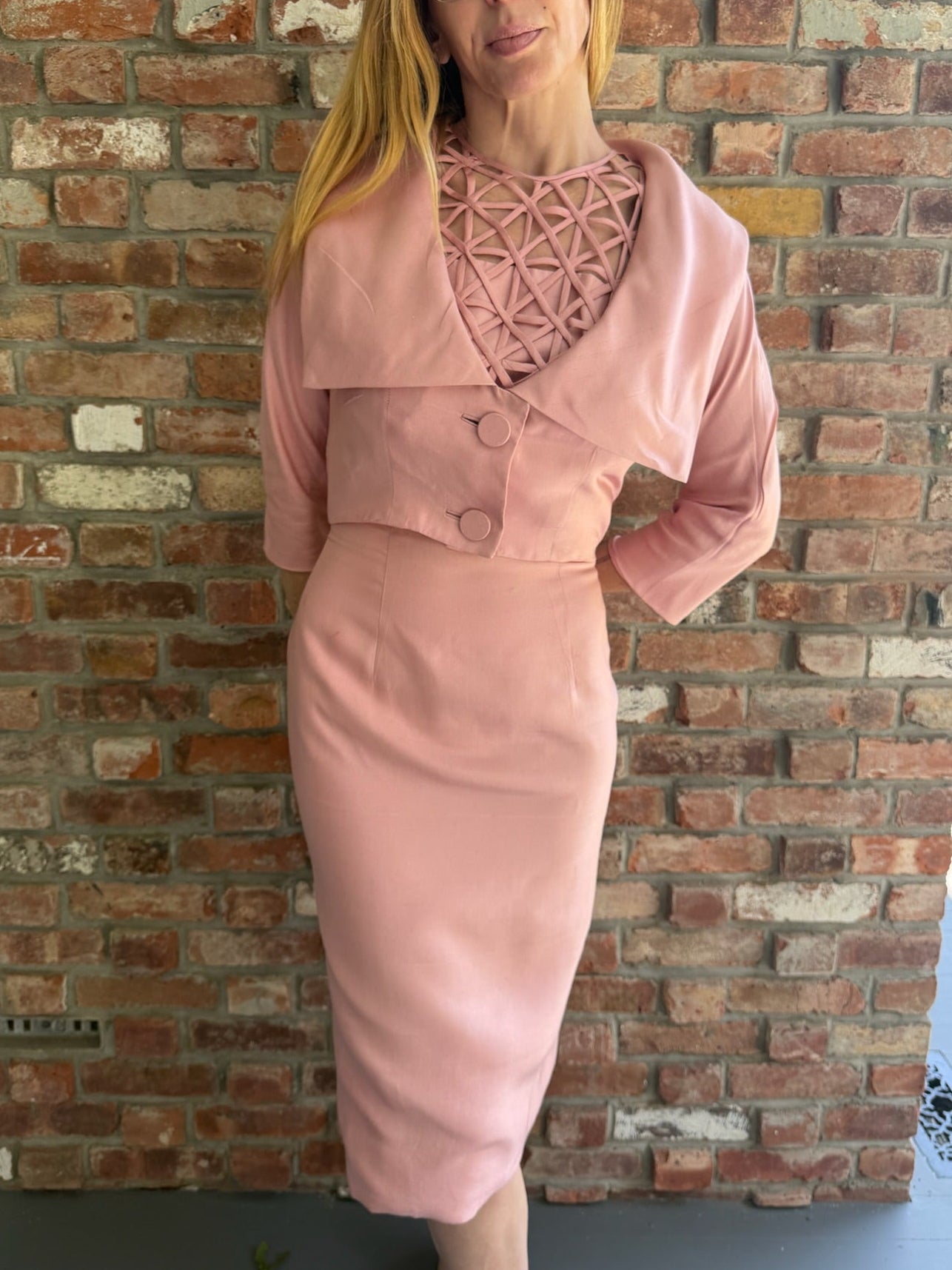 Late 1980s to Early 1990s Light Mauve Dress with Matching Jacket
