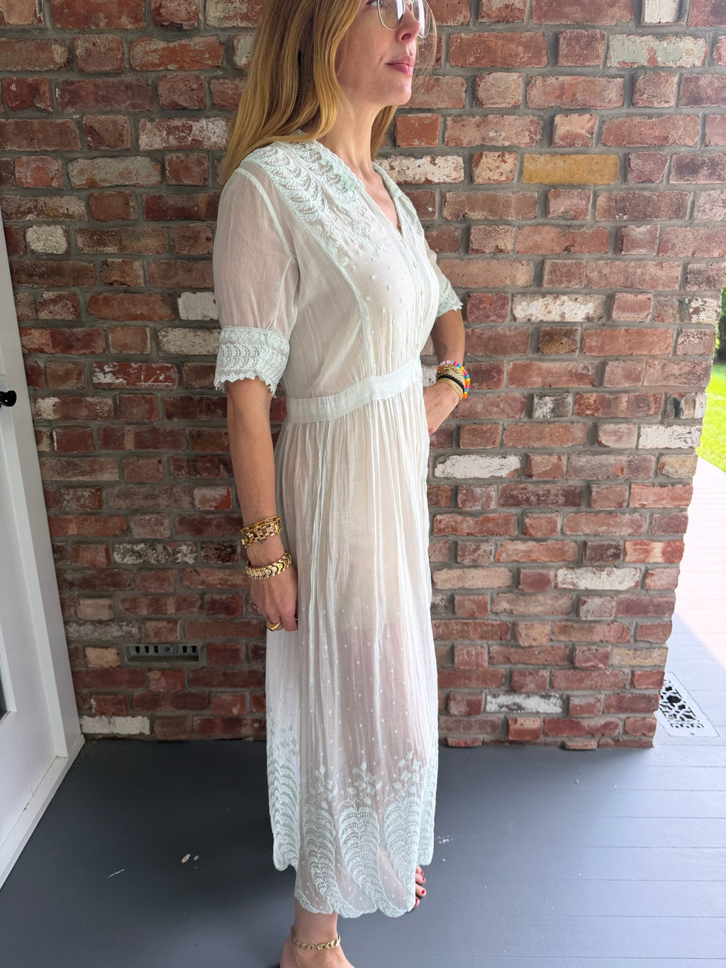 1910-1920s Teal Cotton Voile Dress