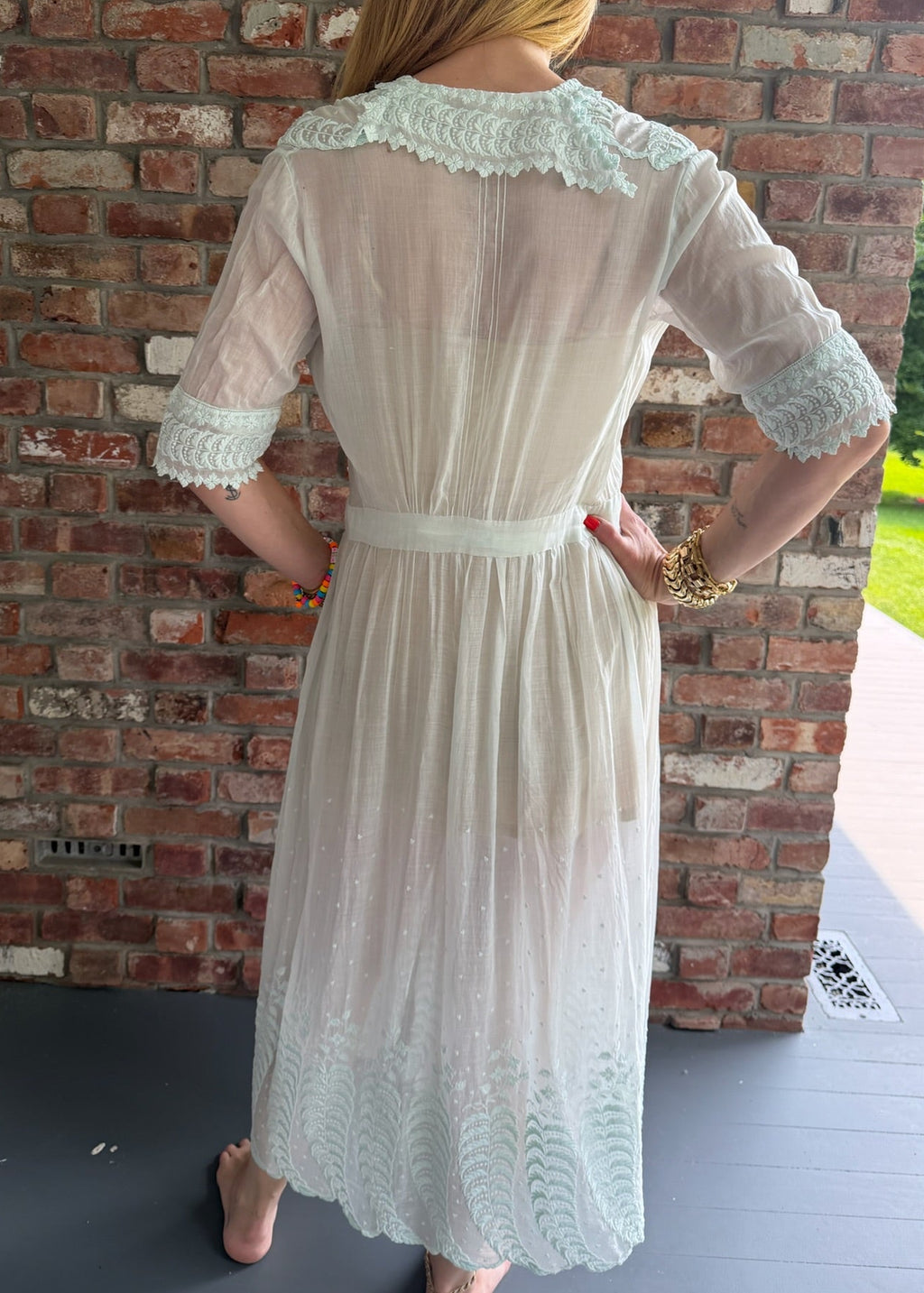 1910-1920s Teal Cotton Voile Dress