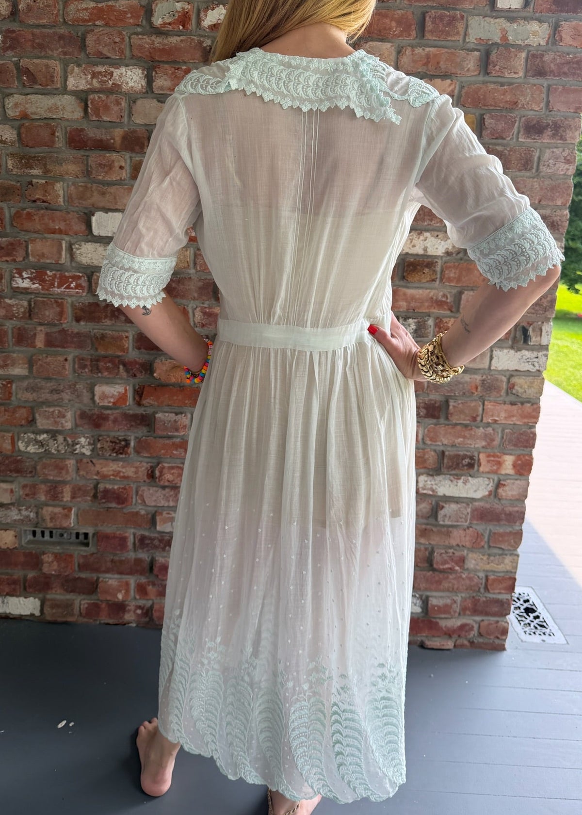 1910-1920s Teal Cotton Voile Dress