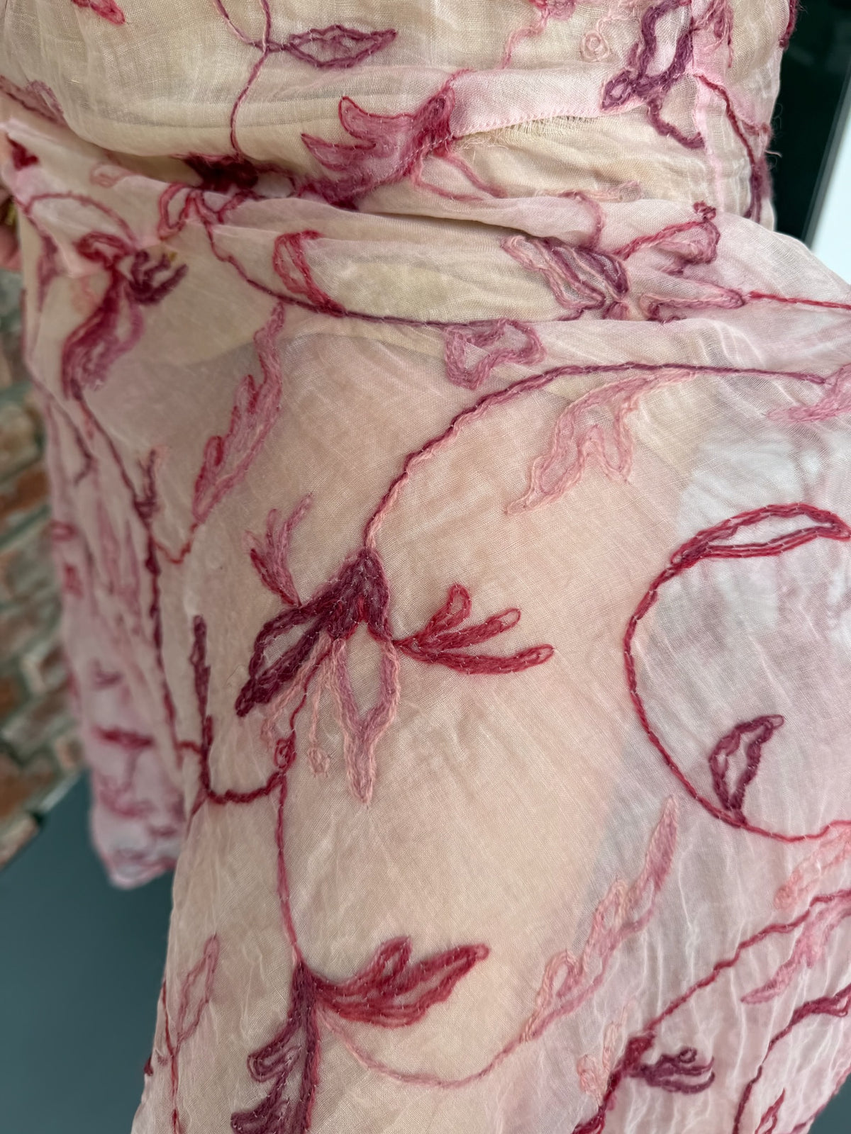 1930s Blush Embroidered Sheer Maxi Dress