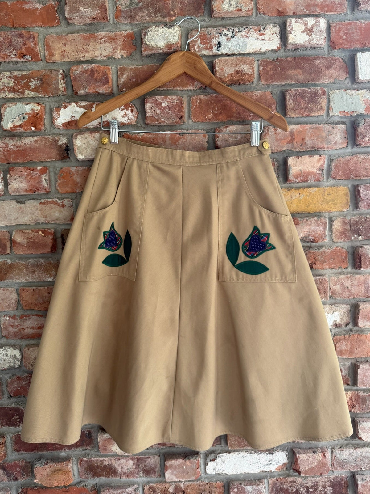 1970s Camel Pocket Midi Skirt